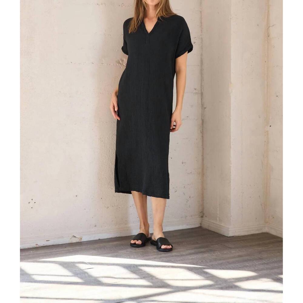 NEW IT IS WELL L.A. mandarin gauze dress in black